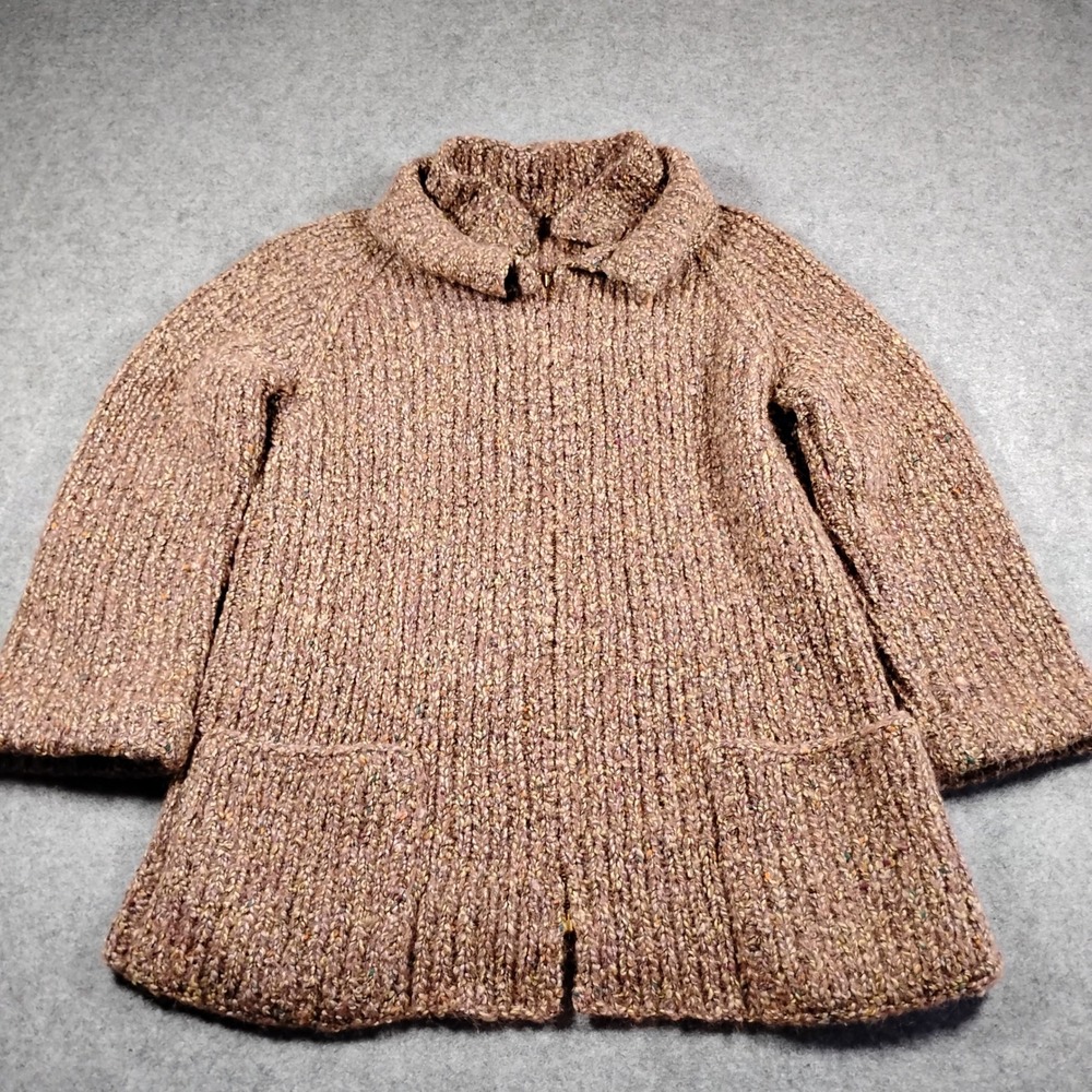 Vintage‎ Handmade Brown Chunky Knit Full Zip Cardigan Sweater Talon Zipper